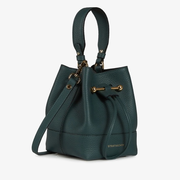 NWT Strathberry Lana Osette Bucket Bag Top Handle 100% Calf Leather Bottle Green - Picture 7 of 7
